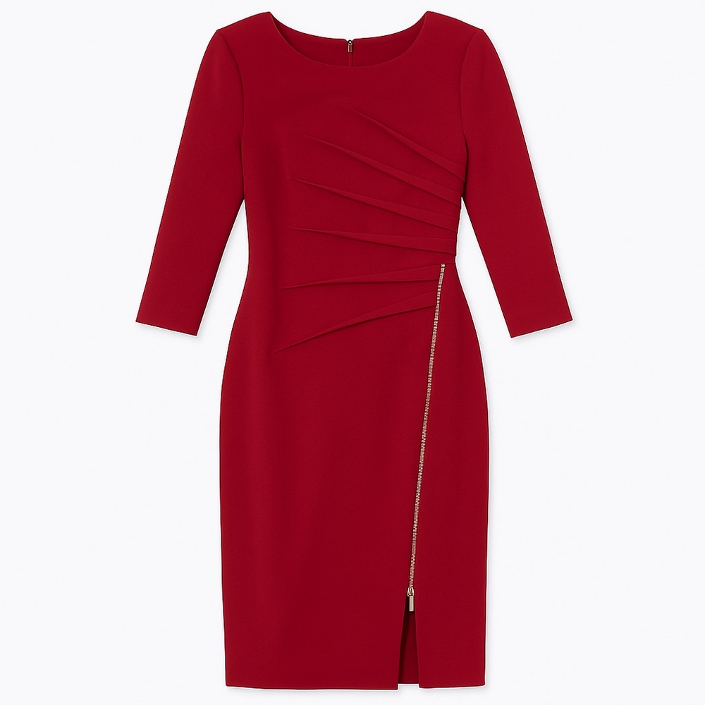 Ivanka Trump Red Sunburst Dress with Gold Zipper Detail Sz 8